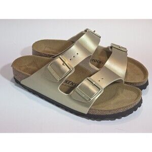 Birkenstock Arizona Birko-Flor Womens Size 7  UK 38  Gold Leather Shiny